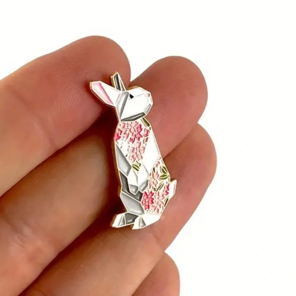 Floral Bunny Brooch - Gold and Pink - Picture 4 of 6